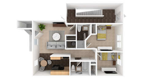 2 Bed | 2 Bath | 836 Sq. Ft Crossing Floor Plan at HUB of New Albany, New Albany, IN